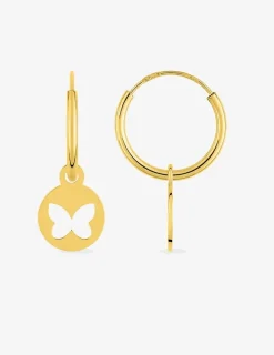 Boucles d'oreilles créoles à motifs amovibles papillons ajourés or jaune 375‰ SO OR