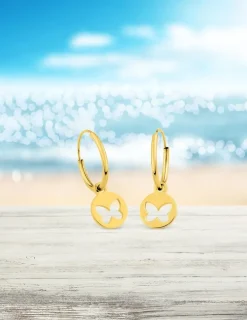 Boucles d'oreilles créoles à motifs amovibles papillons ajourés or jaune 375‰ SO OR