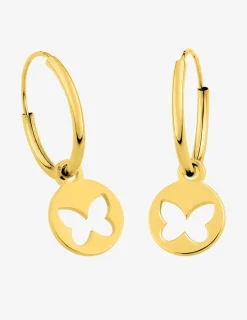 Boucles d'oreilles créoles à motifs amovibles papillons ajourés or jaune 375‰ SO OR