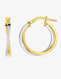 Boucles d'oreilles créoles bicolores en or 375 ‰ SO OR