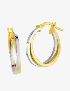 Boucles d'oreilles créoles bicolores en or 375 ‰ SO OR