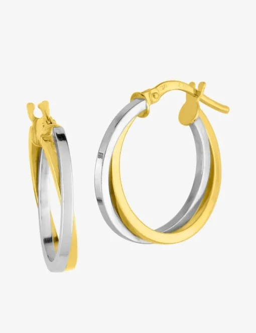 Boucles d'oreilles créoles bicolores en or 375 ‰ SO OR