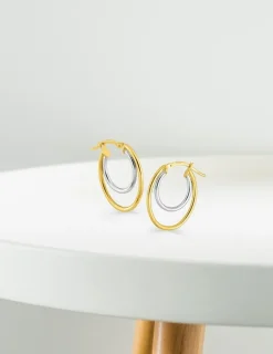 Boucles d'oreilles créoles bicolores en or 375 ‰ SO OR