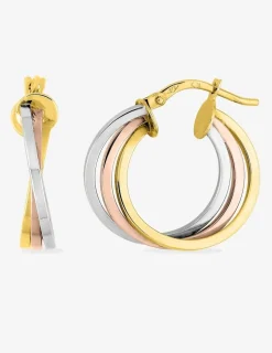 Boucles d'oreilles créoles tricolores en or 375 ‰ SO OR