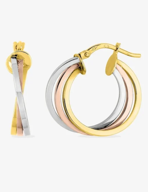 Boucles d'oreilles créoles tricolores en or 375 ‰ SO OR