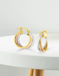 Boucles d'oreilles créoles tricolores en or 375 ‰ SO OR