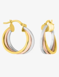 Boucles d'oreilles créoles tricolores en or 375 ‰ SO OR