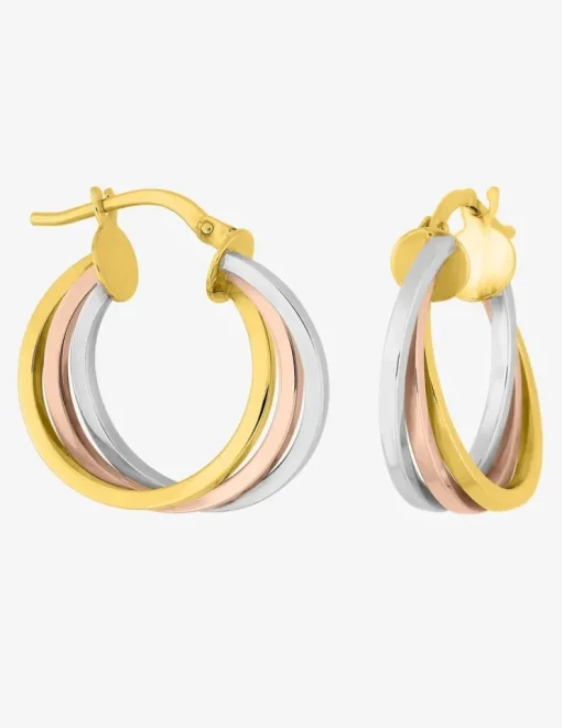 Boucles d'oreilles créoles tricolores en or 375 ‰ SO OR