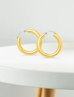 Boucles d'oreilles créoles lisses or jaune 750 ‰ diamètre ext 15 mm, fil 4 mm SO OR