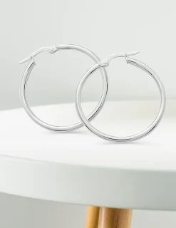 Boucles d'oreilles créoles lisses or blanc 750 ‰ diamètre ext 25 mm SO OR