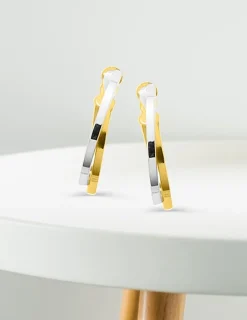 Boucles d'oreilles créoles bicolores or 750 ‰ SO OR
