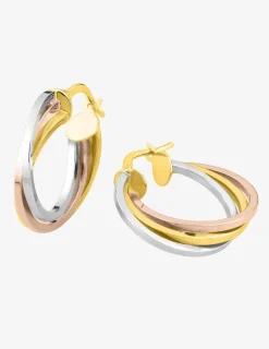 Boucles d'oreilles créoles fantaisie  3 ors 750 ‰ SO OR