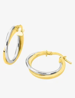 Boucles d'oreilles créoles fantaisie bicolore or 750 ‰ SO OR