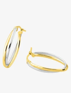 Boucles d'oreilles créoles ovale bicolore or 750 ‰ SO OR