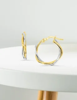 Boucles d'oreilles créoles bicolores entrelacées or 750 ‰ SO OR