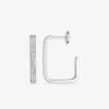 Boucles d'oreilles créoles rectangulaires en argent 925 ‰ rhodié, oxydes de zirconium SO OR