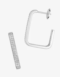 Boucles d'oreilles créoles rectangulaires en argent 925 ‰ rhodié, oxydes de zirconium SO OR