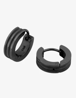 Boucles d'oreilles créoles en acier noir épaisses stries fantaisies SO OR