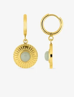Boucles d'oreilles créoles et motif pendant acier doré et jade verte synthétique SO OR