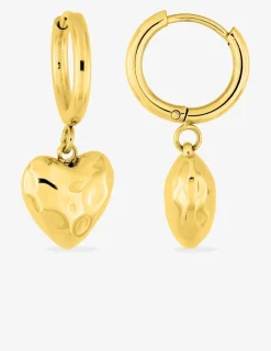 Boucles d'oreilles créoles pendantes cœur, acier doré SO OR