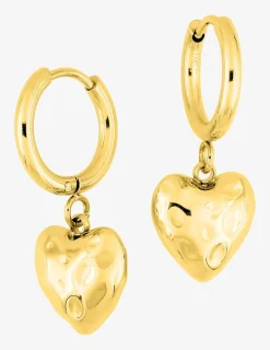 Boucles d'oreilles créoles pendantes cœur, acier doré SO OR