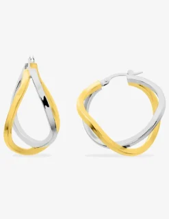 Boucles d'oreilles créoles bicolores originales plaqué or et rhodium SO OR