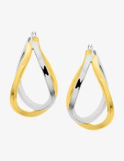 Boucles d'oreilles créoles bicolores originales plaqué or et rhodium SO OR