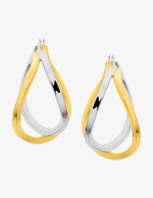 Boucles d'oreilles créoles bicolores originales plaqué or et rhodium SO OR