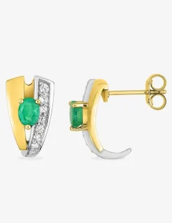 Boucles d'oreilles créoles or jaune 375‰, émeraude SO OR