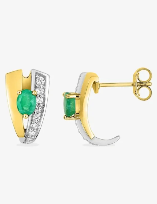 Boucles d'oreilles créoles or jaune 375‰, émeraude SO OR