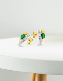 Boucles d'oreilles créoles or jaune 375‰, émeraude SO OR