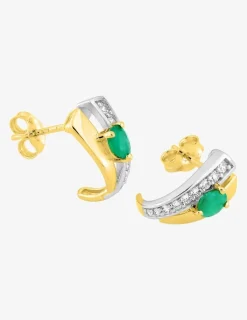 Boucles d'oreilles créoles or jaune 375‰, émeraude SO OR