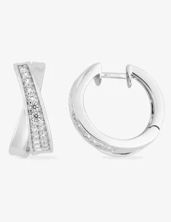 Boucles d'oreilles créoles croisées fermoir charnières argent rhodié 925‰ avec oxyde de zirconium SO OR