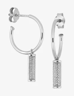 Boucles d'oreilles créoles en argent 925 ‰ rhodié, breloque avec oxydes de zirconium SO OR