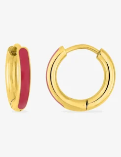 Boucles d'oreilles créoles en acier doré et laque rose SO OR