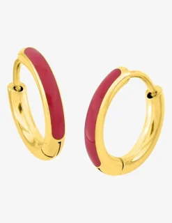 Boucles d'oreilles créoles en acier doré et laque rose SO OR