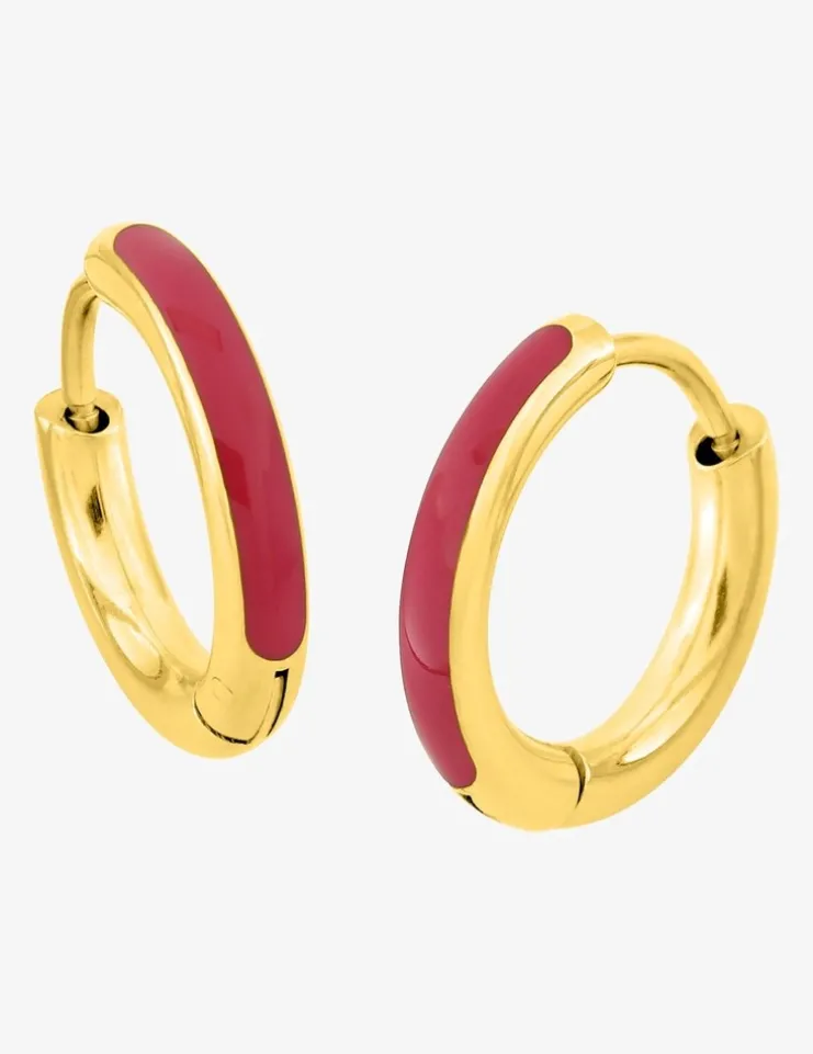 Boucles d'oreilles créoles en acier doré et laque rose SO OR