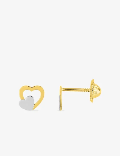 Boucles d'oreilles cœur bicolores or 750 ‰ SO OR