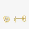 Boucles d'oreilles cœur bicolore or jaune 375‰, rhodium et oxyde de zirconium SO OR
