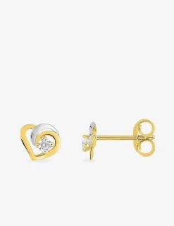 Boucles d'oreilles cœur bicolore or jaune 375‰, rhodium et oxyde de zirconium SO OR