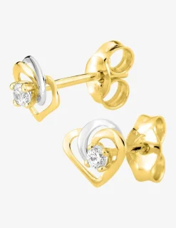 Boucles d'oreilles cœur bicolore or jaune 375‰, rhodium et oxyde de zirconium SO OR