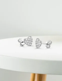 Boucles d'oreilles cœur en or blanc 375‰ et oxyde de zirconium SO OR