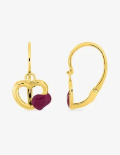 Boucles d'oreilles cœur or jaune 750 ‰ laque rose SO OR