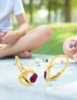 Boucles d'oreilles cœur or jaune 750 ‰ laque rose SO OR