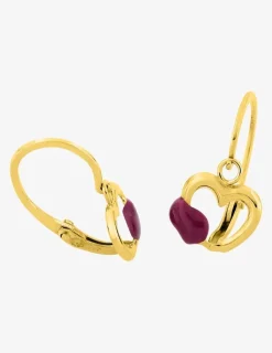Boucles d'oreilles cœur or jaune 750 ‰ laque rose SO OR