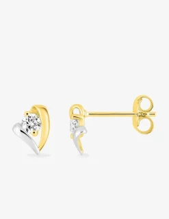 Boucles d'oreilles cœur or jaune 750 ‰, oxyde de zirconium et rhodium SO OR