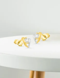 Boucles d'oreilles cœur or jaune 750 ‰, oxyde de zirconium et rhodium SO OR