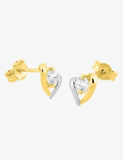 Boucles d'oreilles cœur or jaune 750 ‰, oxyde de zirconium et rhodium SO OR