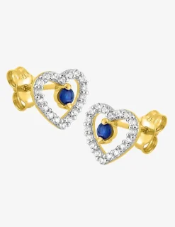 Boucles d'oreilles cœur or 375‰, saphir et oxyde de zirconium SO OR