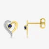 Boucles d'oreilles cœur or jaune 750 ‰, saphir et rhodium SO OR